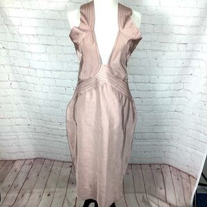 NWT MISSGUIDED Bandage Bodycon Panelled Front Plunge MIDI Dress Mauve Size 12